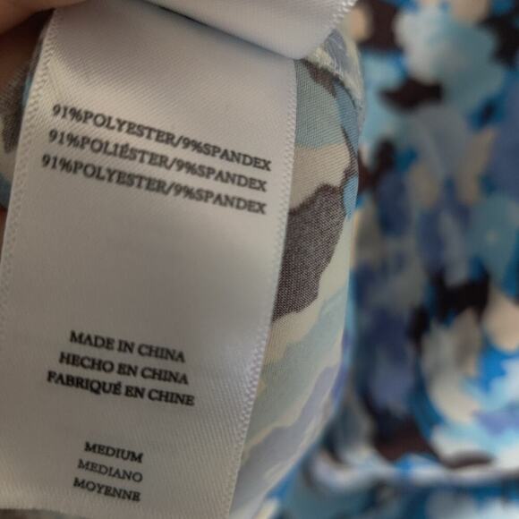 New Rails Lisa Ruched Floral Button Up Top Blouse Sz M Y2K 90s Retro Blue White - Picture 6 of 8